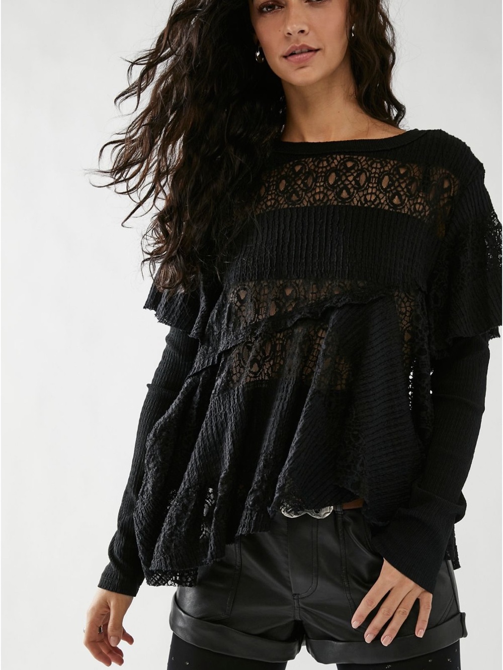 Free People Snowfall Tunic Lacy Layered Top M